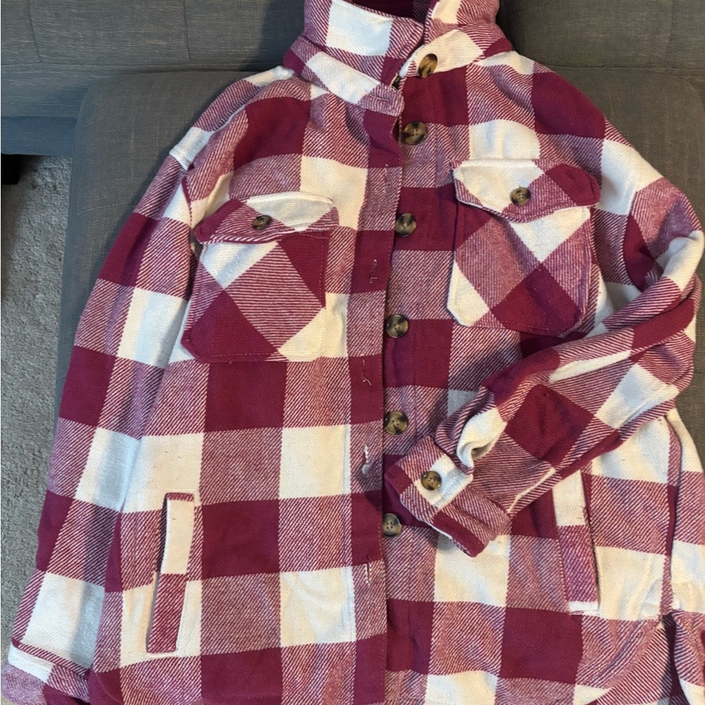 Forever 21 Red and White Plaid Utility Jacket